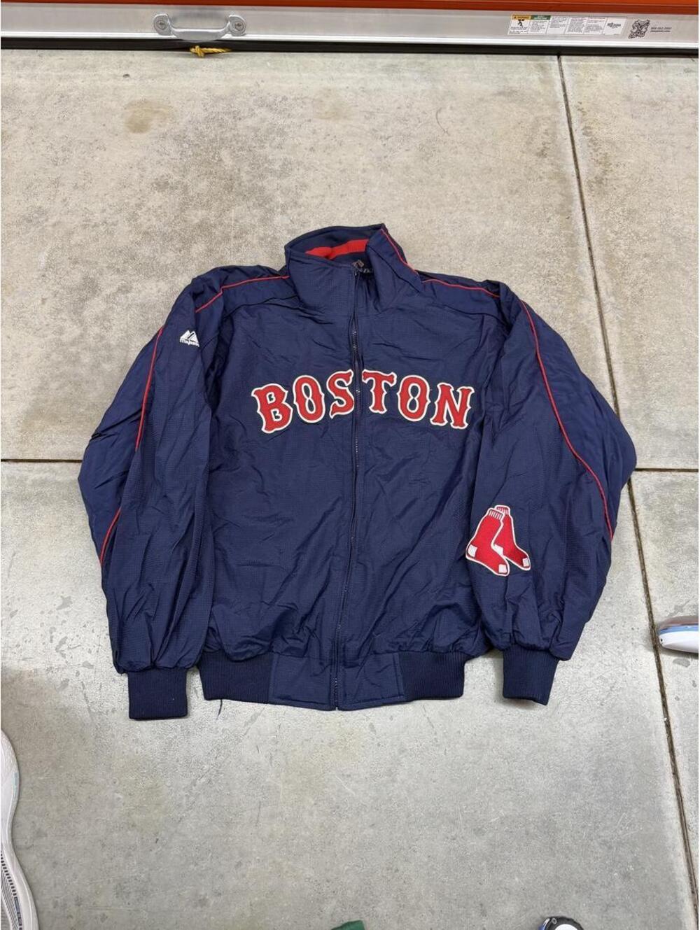 vintage boston red sox majestic navy zip up bomber jacket size medium